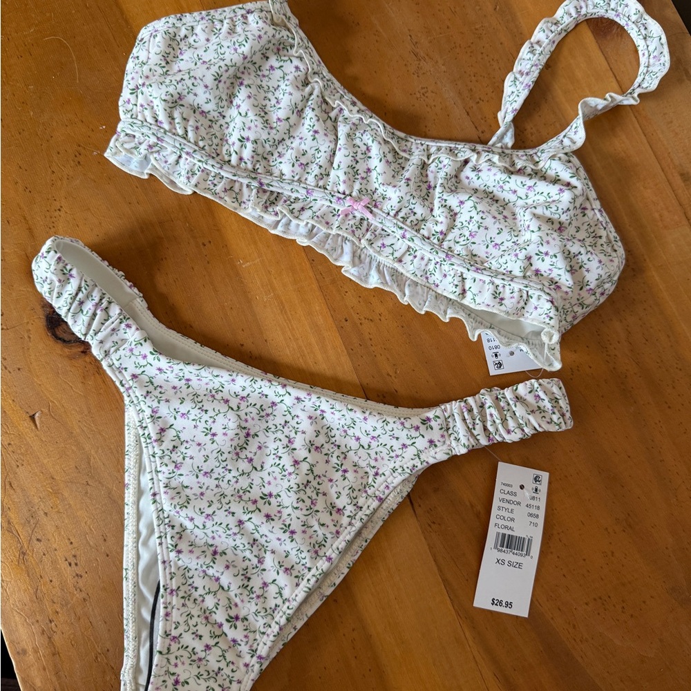PacSun Floral Bikini Set - White and Purple NWT
